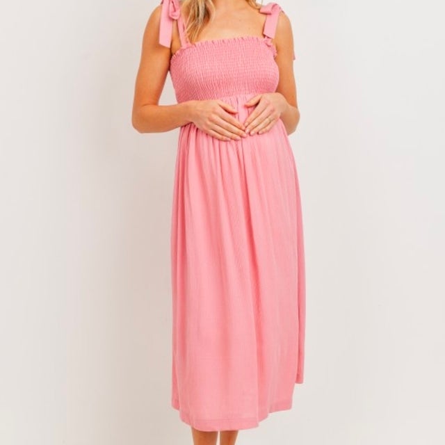 knee length dresses for ladies Barbara Knit Maternity Midi Dress in Candy Pink